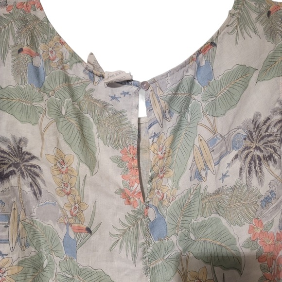 C&C California Tropical Scene Toucan Palm Tree Car Linen Dress Plus Size 3X - Picture 4 of 9